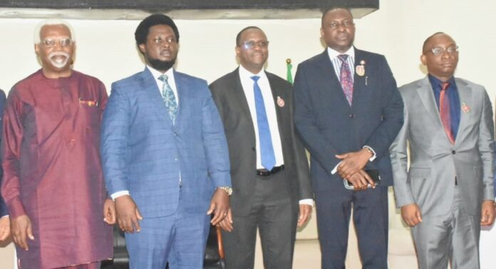 Chairman, National Salaries Income and Wages Commission, Ekpo Nta; Commissioner, Anti-Corruption Commission of Siena Leone, Francis Ben Kaifala; Chairman of Independent Corrupt Practices and Other Related Offences, Dr Musa Aliyu; Chairman of the Economic and Financial Crimes Commission, (EFCC), Mr Olanipekun Olukoyede; and the Director General, Bureau of Public Procurement (BPP), Dr Adebowale Adedokun, during the ICPC Chairman one year anniversary in office on Abuja on Tuesda