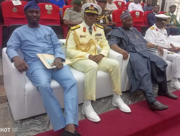 badaru From Right: The Managing Director of Bank of Industry, Dr Olasupo Olusi, the Commandant of NDC, Rear Admiral James Okosun and the Minister of Defence Mohammed Badaru on Thursday, in Abuja at the National Defence College (NDC) Course 34 inaugural lecture with the theme: ``Optimising Capacity for Industrialisation and Social-Economic Development in Africa”